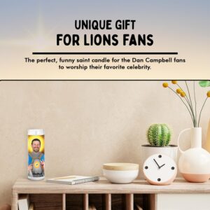 Coach Dan Campbell Candles - Funny Gift Saint Candle - Votive Glass Jar White Candle-Devotional Candles for Lions Lovers - Handmade Wax Candles - Unique Novelty Gift for Football Lovers