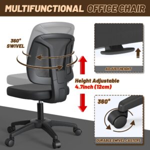 TTD TIANTIANDA Armless Swivel Mesh Computer Office Desk Chair Height Adjustable with Lumber Support for Small Spaces, Black