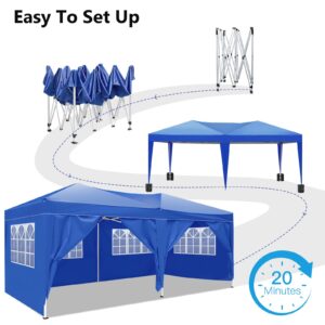 Rovibek 10x20 Pop Up Canopy with Sidewalls Tents for Parties Outdoor Backyard Party Tent Carport Canopy, with Sandbags, Storage Bag, Blue