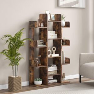 Giantex 7-Cube Tree Bookshelf, 55.5" Wooden Bookcase with 13 Open Shelves, Tall Corner Books Storage Organizer, Freestanding Decorative Display Cube Shelf for Living Room, Study (Rustic Brown)