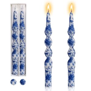 floral candlesticks spiral taper candles - gedengni set of 2 blue and white twisted candlesticks 10 inches long candle sticks colorful tapered candles for household dinner wedding party (1d2t-bluwht)