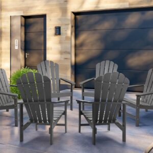 Adirondack Chairs Set of 6, HDPE Adirondack Chairs with Wide Arm, Composite Stackable Chair Set, Modern Adirondack Chair Weather Resistant, Outdoor Adirondack Chair for Fire Pit Patio