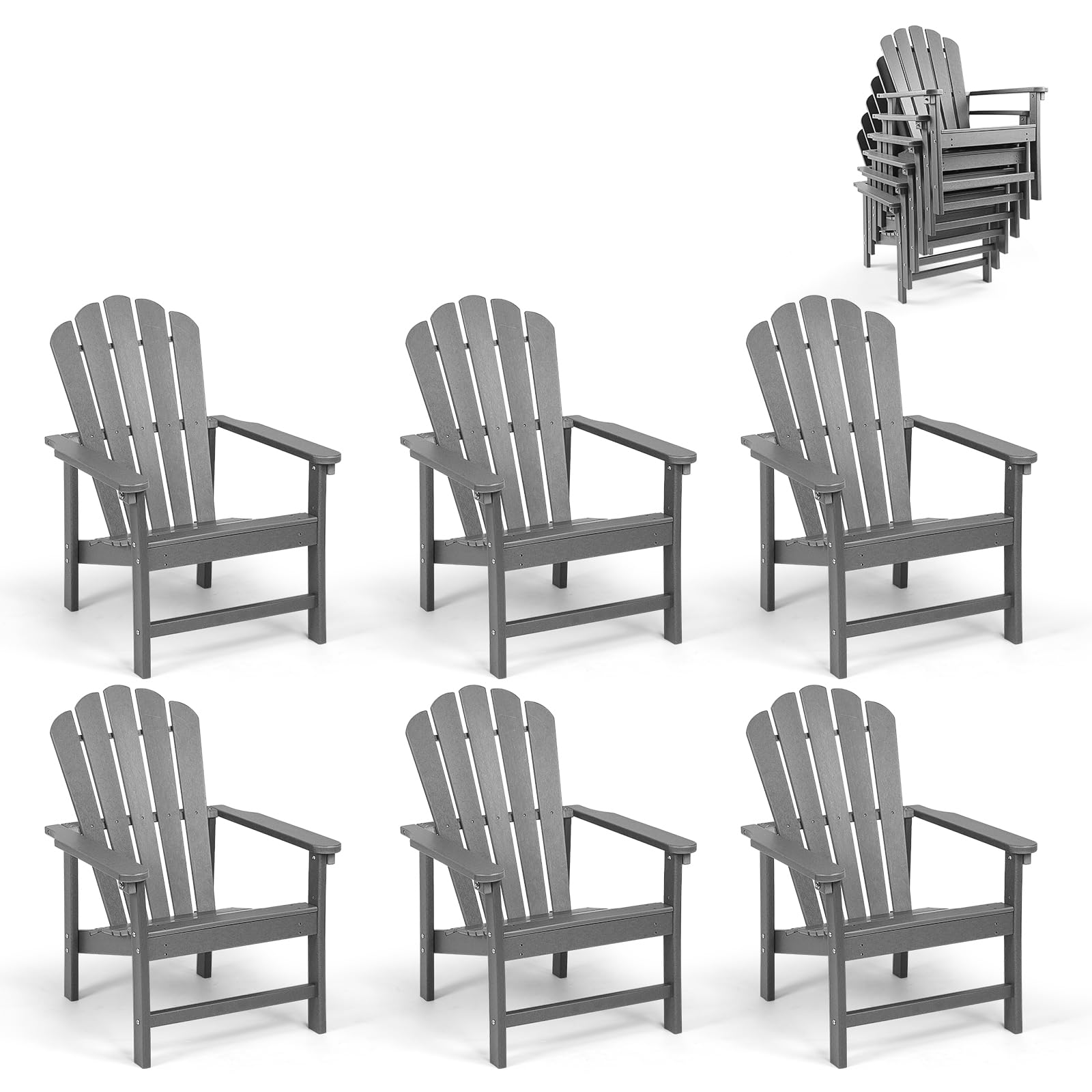 Adirondack Chairs Set of 6, HDPE Adirondack Chairs with Wide Arm, Composite Stackable Chair Set, Modern Adirondack Chair Weather Resistant, Outdoor Adirondack Chair for Fire Pit Patio