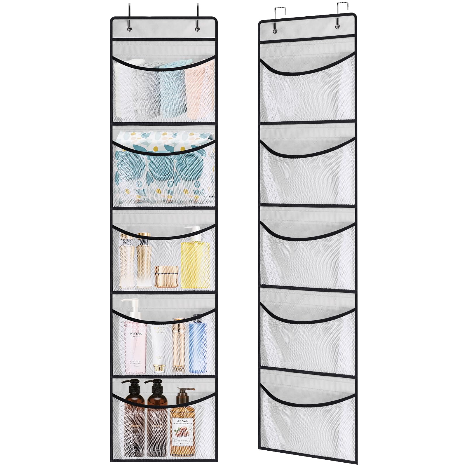 MCPINKY Over The Door Organizer, Hanging Shelves Back of Door Organizer Gray Hanging Storage Organizer 5 Pockets 1 Pack