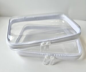 fai products clear/transparent hard pvc organizing case with double zipper, declutter and tidy lifestyle bin(2pcs)