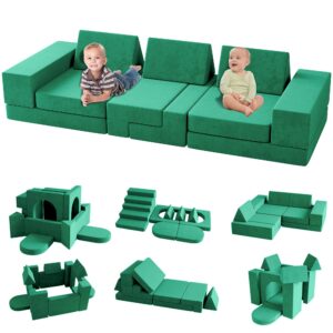 wanan modular kids play couch, 13pcs modular couch kids for 4 kids, kids couch for playroom, modular kids couch for boys and girls, kids play couch for kids (green)