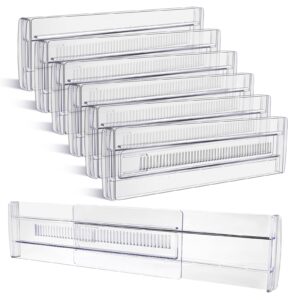 drawer dividers, 6 pack adjustable drawer organizers 3.2" high expandable from 11.3-20" clear expandable dresser organizer for clothes kitchen utensils cutlery drawer organizers set