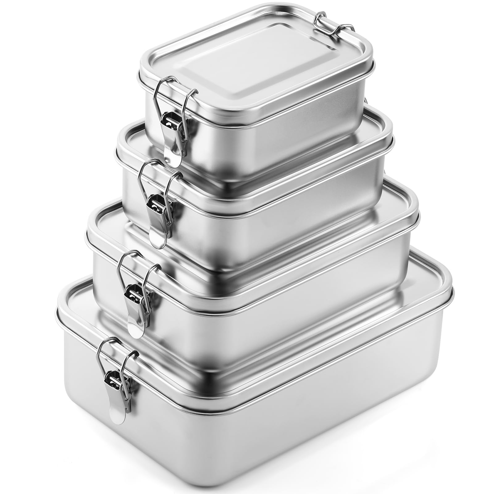 Umigy 4 Pcs Stainless Steel Bento Box Metal Lunch Box Food Storage Containers Metal Lunch Container, Lockable Clips to Leak Proof, Reusable Dishwasher Safe Lunch Snack Boxes for Work, Picnic (4 Sizes)