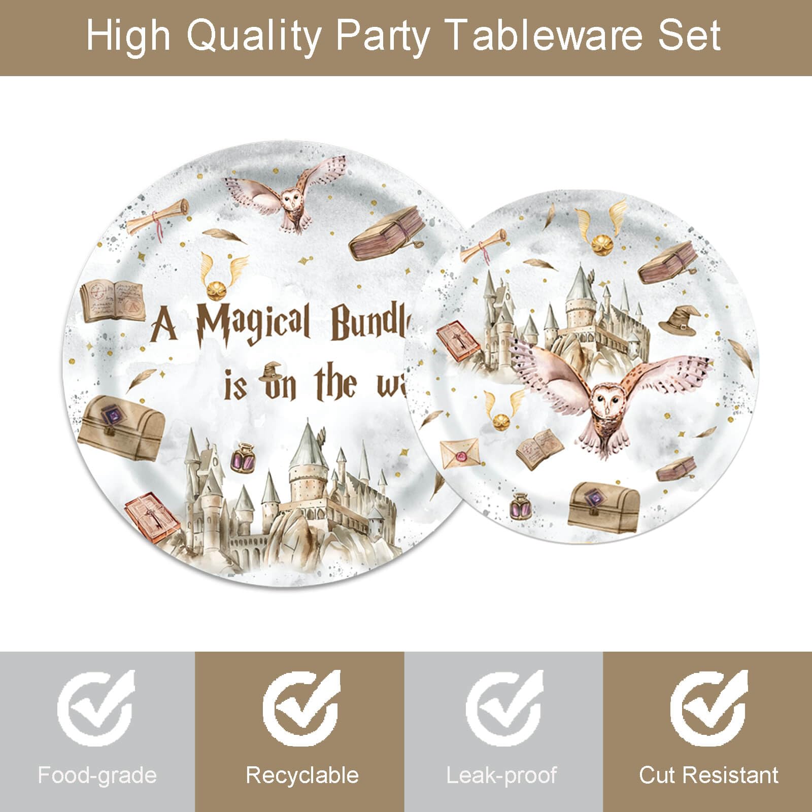 96 Pcs Magical Wizard Baby Shower Party Supplies A Magical Bundle is On The Way Party Tableware and Napkins for Baby Castle Witch Wizard School Disposable Paper Plates for 24 Guests