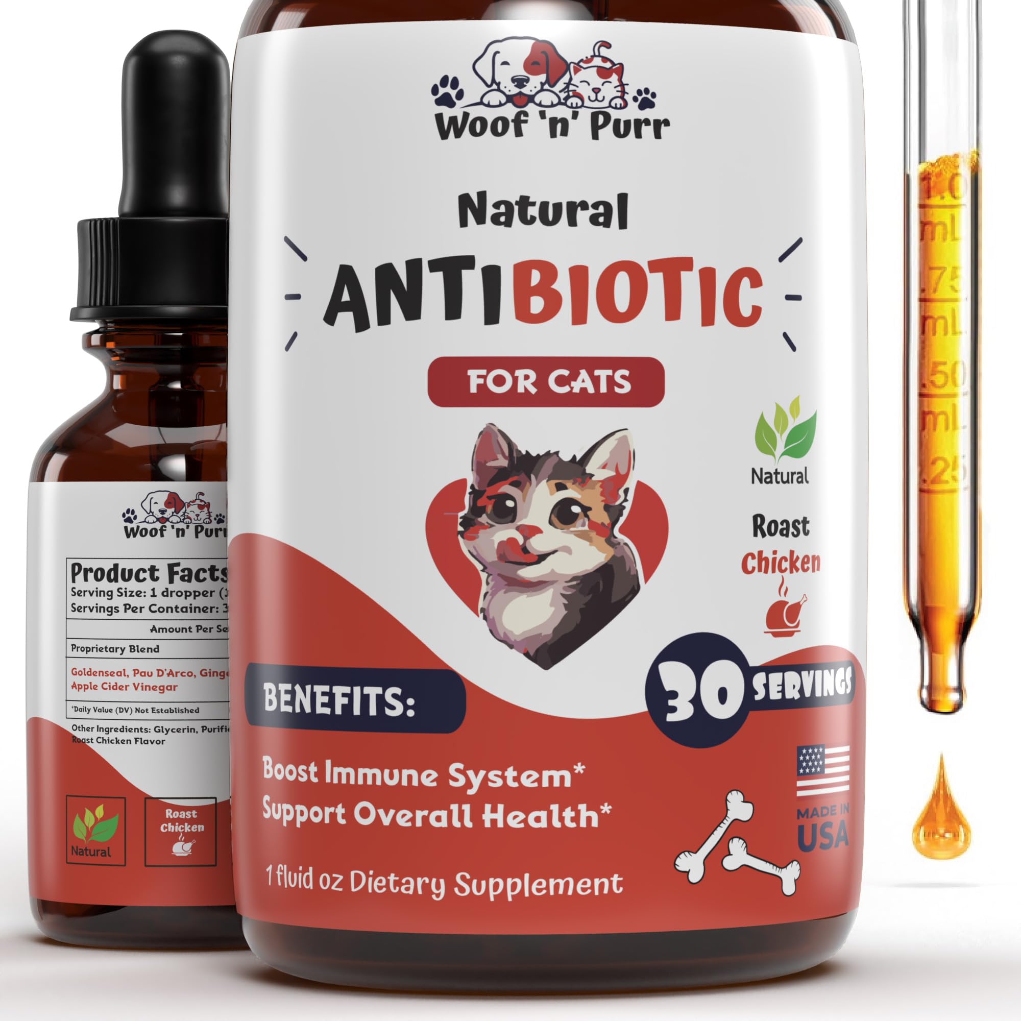 Natural Cat Antibiotic - Antibiotics for Cats - Pet Antibiotics - Cat Antibiotics - Cat Allergy Relief for Cats - Antibiotic for Cats - Cat UTI Antibiotics - 1 fl oz: Roast Chicken Flavor