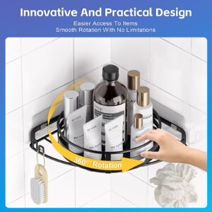 Seinloes Ratating Corner Shower Caddy,Stainless Steel corner Shower Storage Shelves,No Drilling Large Capacity Lazy Susan Shower Organizer,multifunctional wall mounted turntable for Bathroom &Kitchen