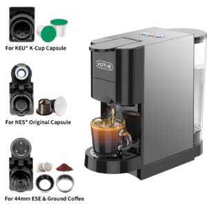 KOTLIE Single Serve Coffee Maker, 19Bar Espresso Machine, 4in1 Coffee Machine for K cups Capsule/Nespresso original Capsules/Ground Coffee/44mm ESE Coffee (Black)