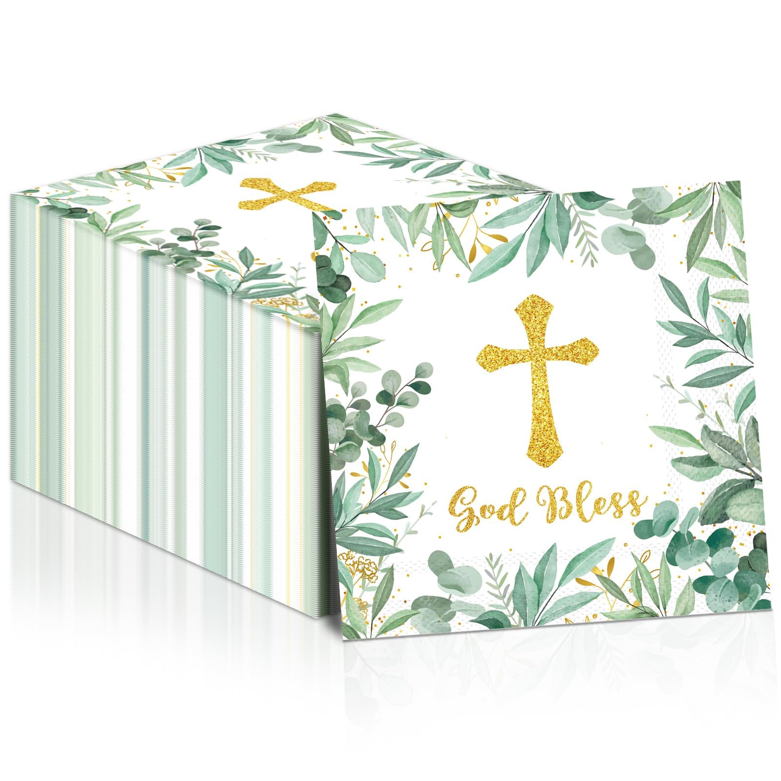 100Pcs God Bless Napkins Baptism Napkins First Holy Communion Mi Bautizo Napkins Cross Religious Paper Napkins for Newborn Baby Shower Party Christening Religious Party Decorations