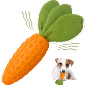 cooway dog chew toy, carrot dog squeaky toys for aggressive chewers, natural rubber dog teeth-cleaning toy for puppy small medium large dogs,interactive tough dog toy for training