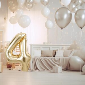 40 inch Huge white gold Number 5 Alphabet Number Balloon Foil Mylar Party Wedding Bachelorette 5th Birthday Bridal Shower Graduation Anniversary 5 Year Old Birthday party for Kids Celebration Decors