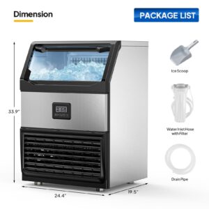 ROVSUN 440LBS/24H Commercial Ice Maker, Freestanding/Under Counter Industrial Ice Machine with Time Reservation, 77lbs Storage Bin, LED Panel & Water Filter for Home Office Restaurant Bar Cafe