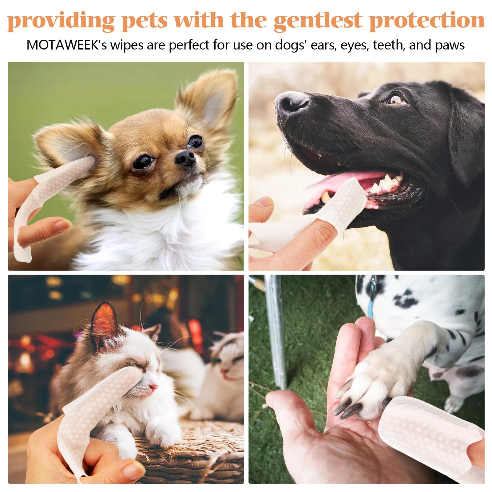 MOTAWEEK Dog Ear Wipes Finger - Portable and Convenient 50-Pack for Gentle Cleaning & Infection Treatment of Dogs' & Cats' Ears, Eyes, and Pets, Fresh and Comfortable Experience