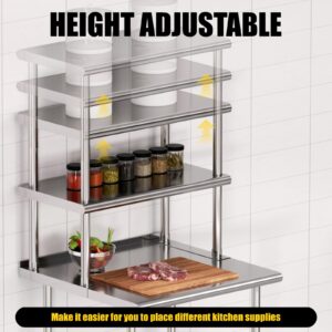 Chingoo Double Overshelf 2 Tier Stainless Steel Shelf 12 x 36 Inch, Weight Capacity 330lb for Prep & Work Table in Restaurant, Home and Kitchen