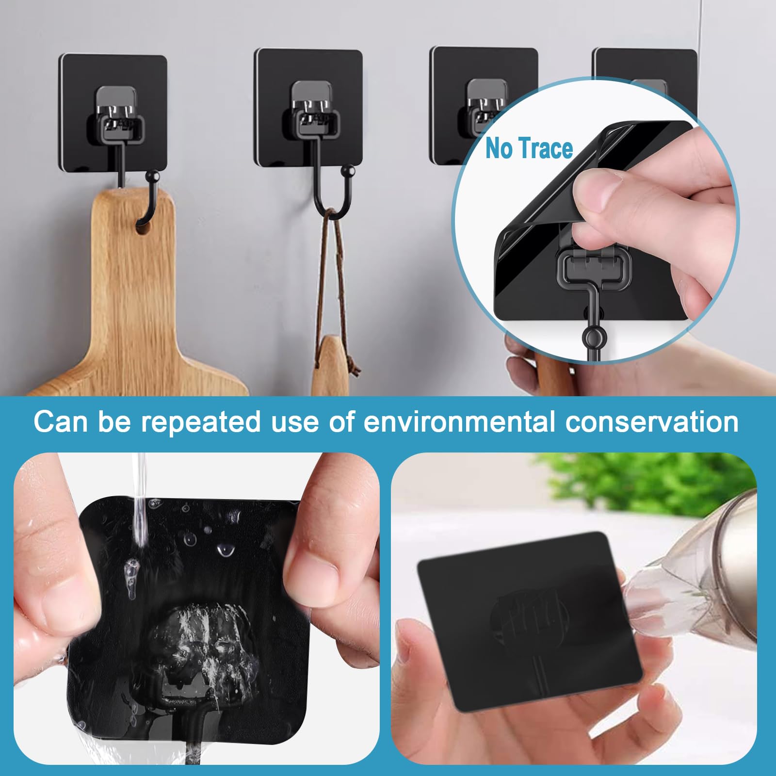 Dealsgogo Adhesive Wall Hooks, Black, Pack of 10 - Waterproof, Rustproof Bathroom Hooks, Up to 30lb(Max). Ideal for Hanging, Suitable for Bathroom, Kitchen, Home, Ceiling and Window