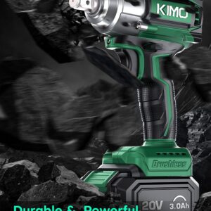 KIMO Impact Wrench 1/2 Cordless,475N.m/350ft-lbs Max Torque & 3000RPM, 2x20V 3.0Ah Battery, Impact Gun with 7 Drive Impact Sockets, 3 Inch Extension Bar, 1 Hour Fast Charger Impact Drill for Car Tires