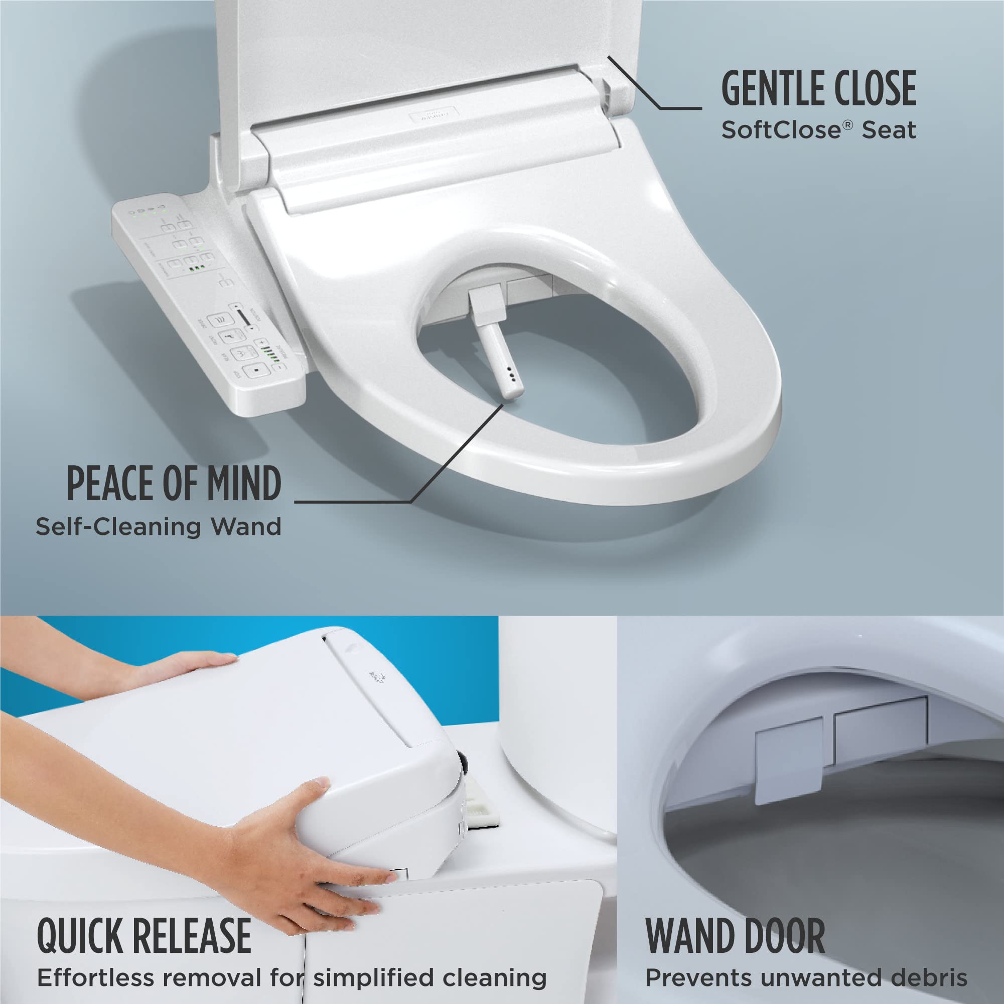 TOTO SW3023#01 WASHLET KC2 Round Electronic Bidet Toilet Seat, Cotton White & WASHLET A2 Electronic Bidet Toilet Seat with Heated Seat and SoftClose Lid, Elongated, Cotton White