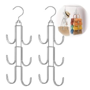 hozomt belt hanger for closet,tie rack,closet belt organizer for men,metal hat organizer,360°rotating purse hanger closet,6 hooks travel hangers space saving,hanging storage for bag,scarf,wig (2 pack)