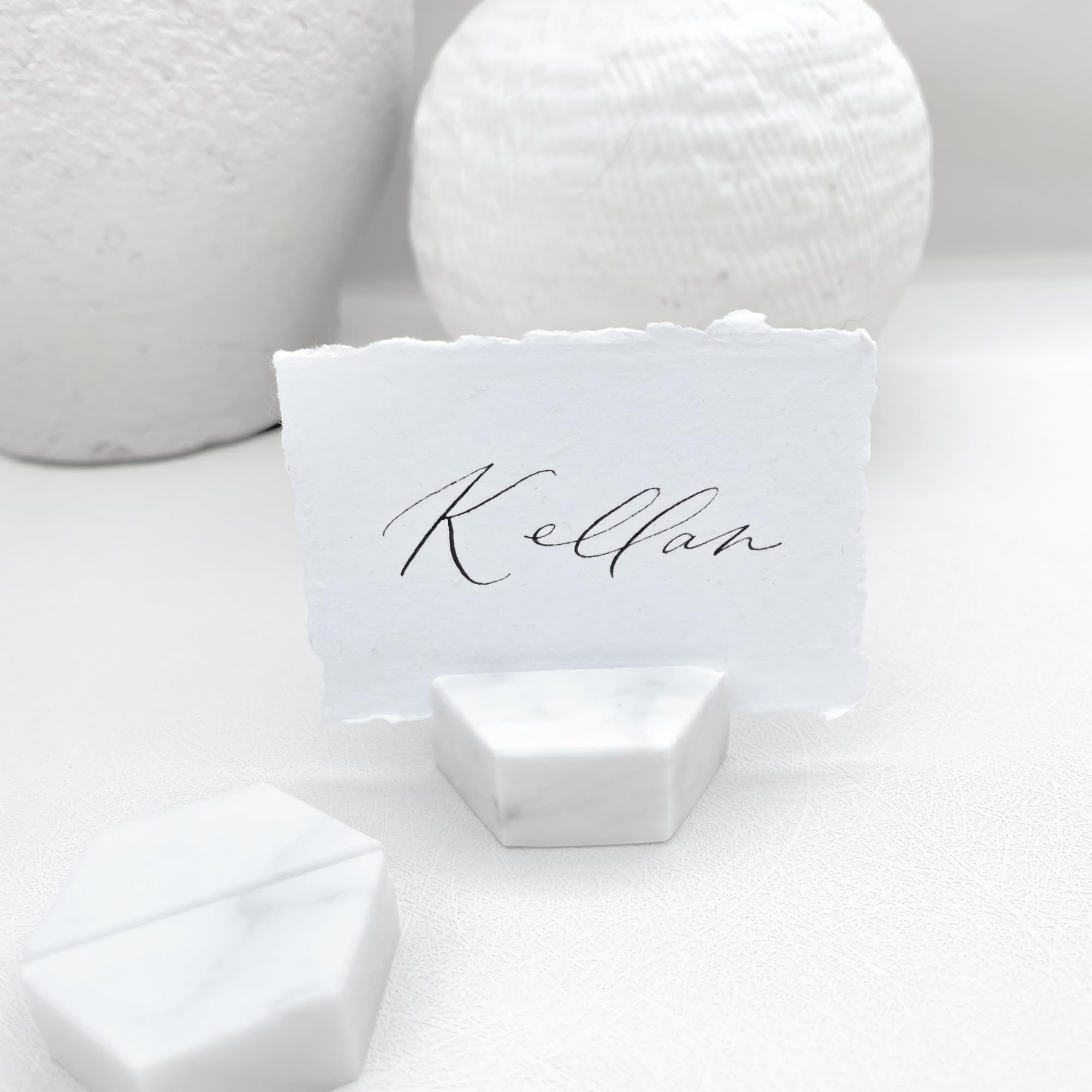 Roselei & Ivory | Marble Place Card Holder (Set of 2) for Card Stock, Perfect for sophisticated table decor, dinner party, weddings, labeling charcuterie boards