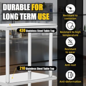 Chingoo Double Overshelf 2 Tier Stainless Steel Shelf 12 x 36 Inch, Weight Capacity 330lb for Prep & Work Table in Restaurant, Home and Kitchen