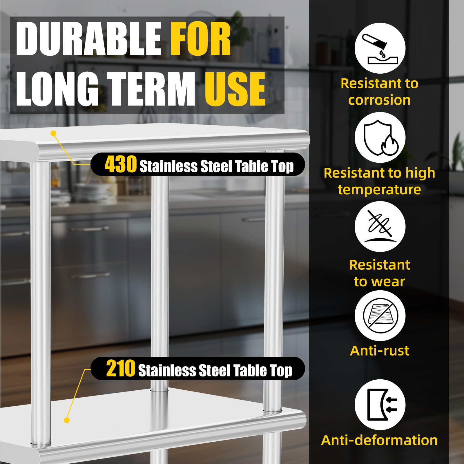 Chingoo Double Overshelf 2 Tier Stainless Steel Shelf 12 x 36 Inch, Weight Capacity 330lb for Prep & Work Table in Restaurant, Home and Kitchen