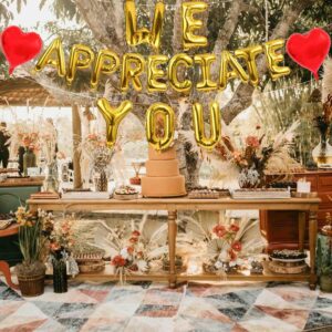 LOONELO We Appreciate You Foil Balloons, 2024 Appreciation Week Hanging Foil Balloons Banner, Thank You Balloons for Wedding Congrats Grad National Nurses Week Happy Retirement Party Decor (Gold)