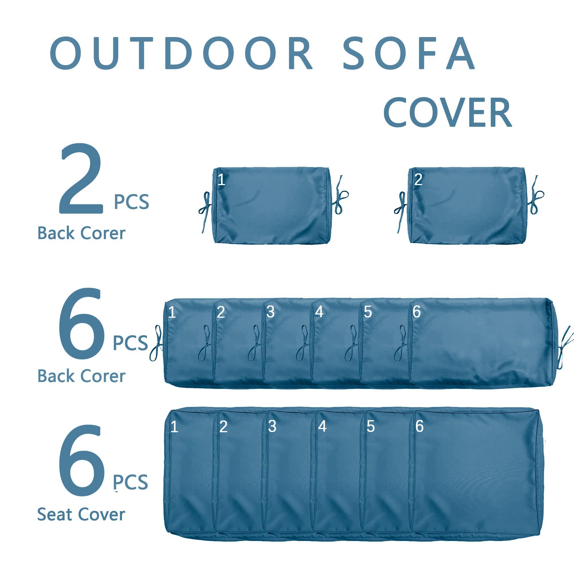 Kimunuk 14 Pcs Outdoor Cushion Slipcovers Outdoor Patio Cushion Covers Replacement Waterproof with Zipper for Outdoor Furniture, Patio Sofa Couch 3 Sizes, Covers Only