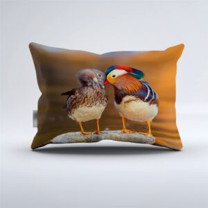 Boasorte Romantic Mandarin Duck Prints Duvet Cover Set | Wildlife Elegant Waterfowl Love Symbol Design Bedding Set | with Soft Duvet Cover+2 Pillow Shams(3pcs) or Sheet (4pcs) (B,Twin-4PCS)