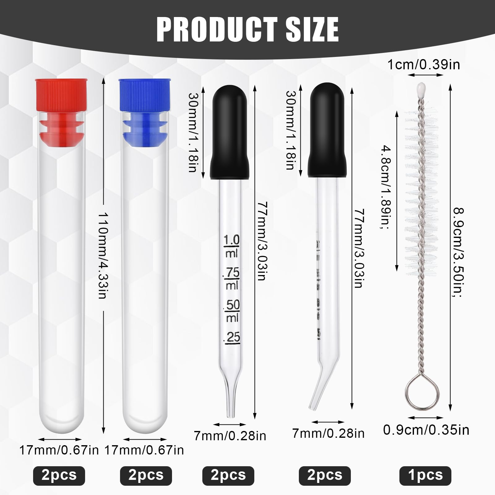 4pcs 1ml Dropper, Eye Dropper Glass with Measurements Bent & Straight Tip, Calibrated Pipettes Dropper with Rubber Head Liquid Accurate Dropper for Essential Oils, Ear, Laboratory, with Brush