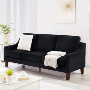 Deolme Black Sectional Sofa Set 3 Piece, Modern Comfy Velvet Upholstered 3-Seater Couch, Loveseat and Chair for Living Room Furniture Sets juegos de muebles de sala Small Spaces Office