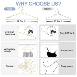 17.7'' Gold Metal Hangers 30 Pack Heavy Duty, Strong Wire Clothes Hangers with Notches, Space Saving Hangers Bulk for Standard Size Coats, Shirts, Suits, Pants,Gold