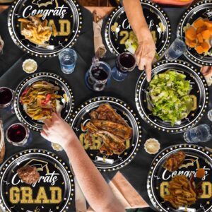 168PCS Graduation Party Decorations Dinnerware Set - Class of 2024 Decorations - Plates Napkins Cups Knife Fork Spoon(Black-Gold)