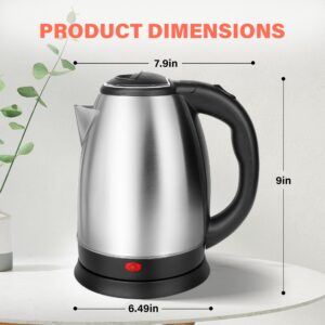 Stainless Steel Electric Tea Kettle, Electric Kettles for Boiling Water, 1.7L Electric Kettle, Cordless Water Boiler with 360 Degree Rotational Base, Automatic Shut Off, 1000W, Silver (Black)