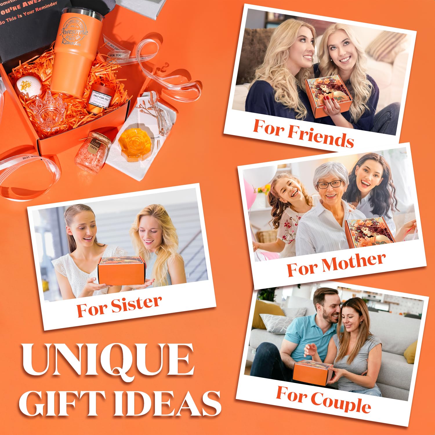 Gifts for Women Unique Spa Gifts Basket Set Birthday, Mothers Day, Valentines Day Christmas Gifts for Mom, Sister, Her, Girlfriend, Wife Bright Orange Gift Box…