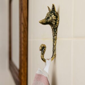 Fox decorative hanging metal wall hook.Hanger Organizer. Handmade. For Kitchen Living Room Bathroom. Rack hangers for hanging Coats Towels Keys Hats Purse Backpacks. Unique design. Brass