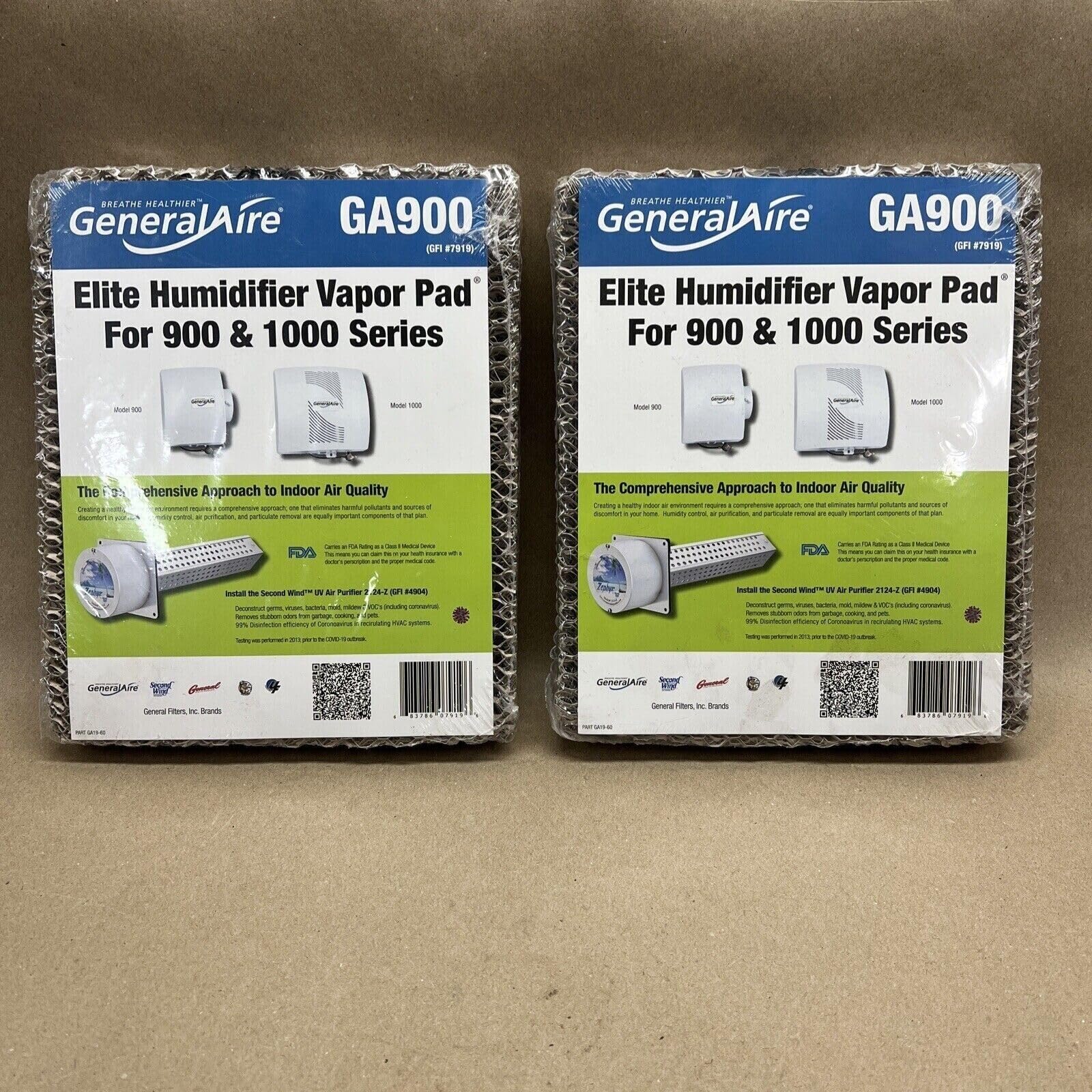 2 PACK compatible with GeneralAire GA900 Humidifier Water Filter PAD PANEL for 900 & 1000 Humidifiers - GFI #7919 GA19, WHITE, GA900pads