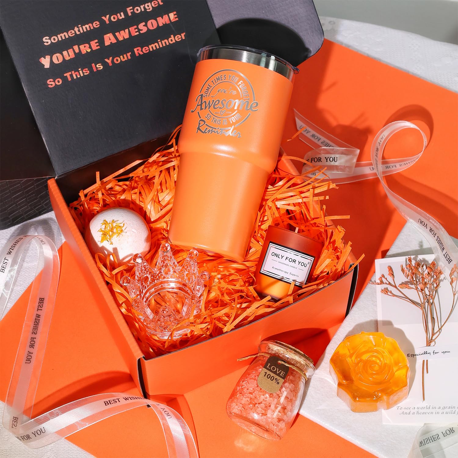 Gifts for Women Unique Spa Gifts Basket Set Birthday, Mothers Day, Valentines Day Christmas Gifts for Mom, Sister, Her, Girlfriend, Wife Bright Orange Gift Box…