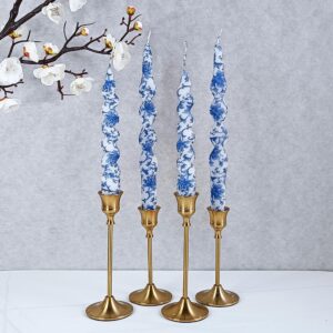 Floral Candlesticks Spiral Taper Candles - Gedengni Set of 2 Blue and White Twisted Candlesticks 10 Inches Long Candle Sticks Colorful Tapered Candles for Household Dinner Wedding Party (1D2T-BLUWHT)