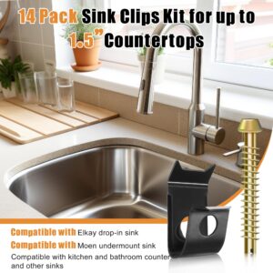 Dreyoo 14 Pack Sink Clips Kit, Undermount Sink Clips Sink Compatible with Moen/Elkay Sink for Kitchen, Bathroom, U Channel Clips for Bathroom Counter, Universal Sink Mounting Kit Bracket Support