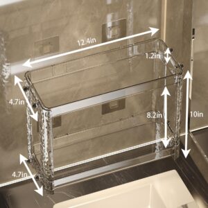 zeochyni Adhesive Shower Caddy Shelf, 2 Tier Floating Shelves for Bathroom Organizer & Wall Storage Home Decor, No Drilling Hang Walls Adhesive Shelf or Bathroom Counter Organizer (Clear)