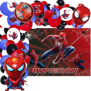 Spider Party Balloons Arch Garland Kit, 115 Pieces Latex Balloons with Foil Balloons Happy Birthday Backdrop for Kids Birthday Party Baby Shower Decorations