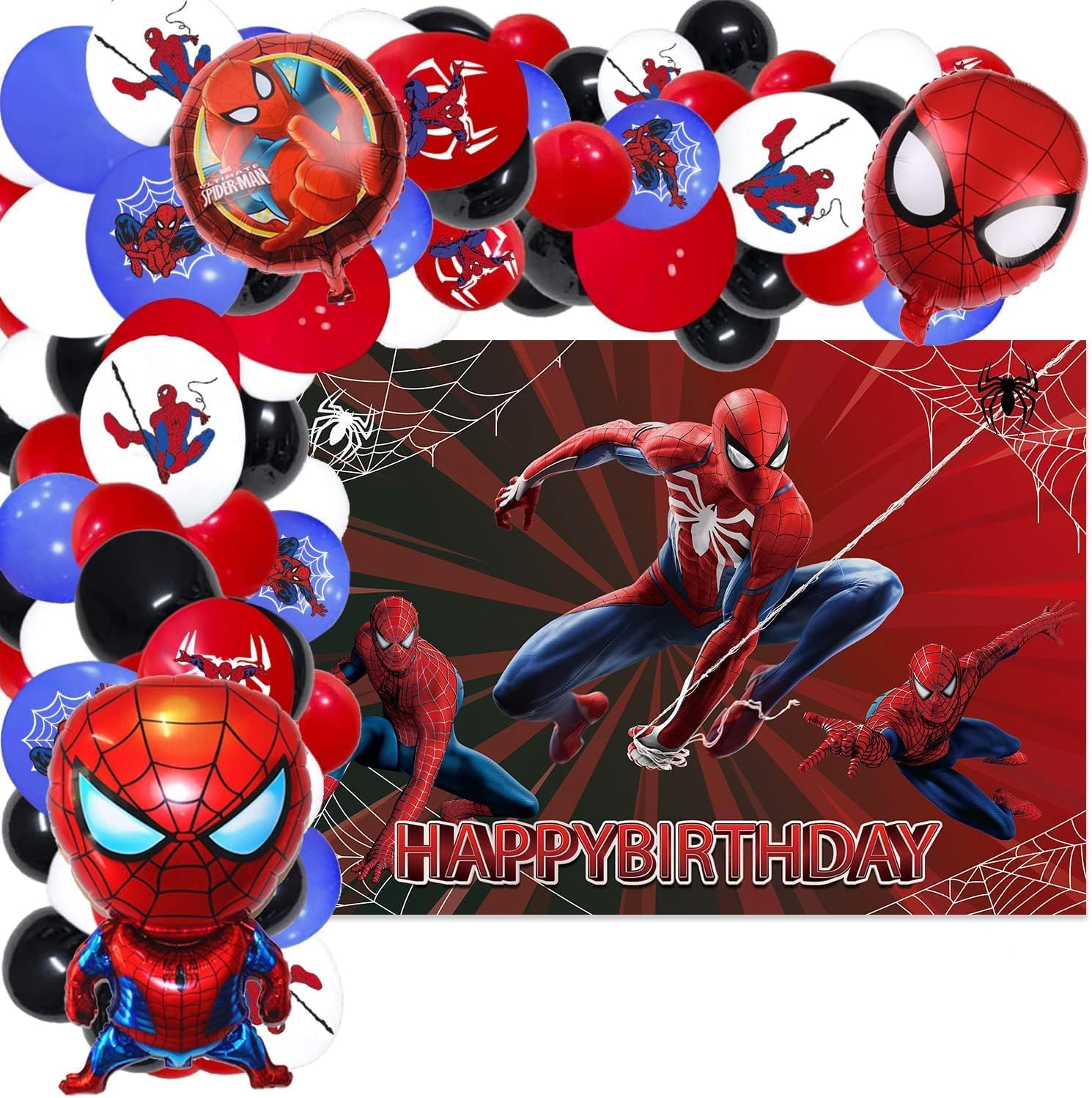 Spider Party Balloons Arch Garland Kit, 115 Pieces Latex Balloons with Foil Balloons Happy Birthday Backdrop for Kids Birthday Party Baby Shower Decorations