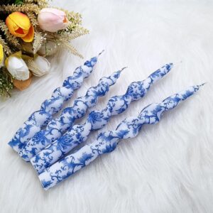 Floral Candlesticks Spiral Taper Candles - Gedengni Set of 2 Blue and White Twisted Candlesticks 10 Inches Long Candle Sticks Colorful Tapered Candles for Household Dinner Wedding Party (1D2T-BLUWHT)