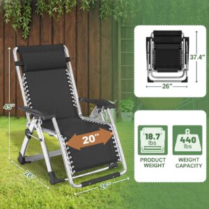 Barbella Zero Gravity Chair Reclining Lounge Chair Patio Chairs, Adjustable Lawn Recliner Folding Lounge Recliners with Removable Cushion, Headrest & Cup Holder, Reclining Chair for Indoor and Outdoor