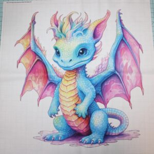 Fabric Panel 14"x14" Baby Dragon 100% Cotton Quilting Panel Square AM1417