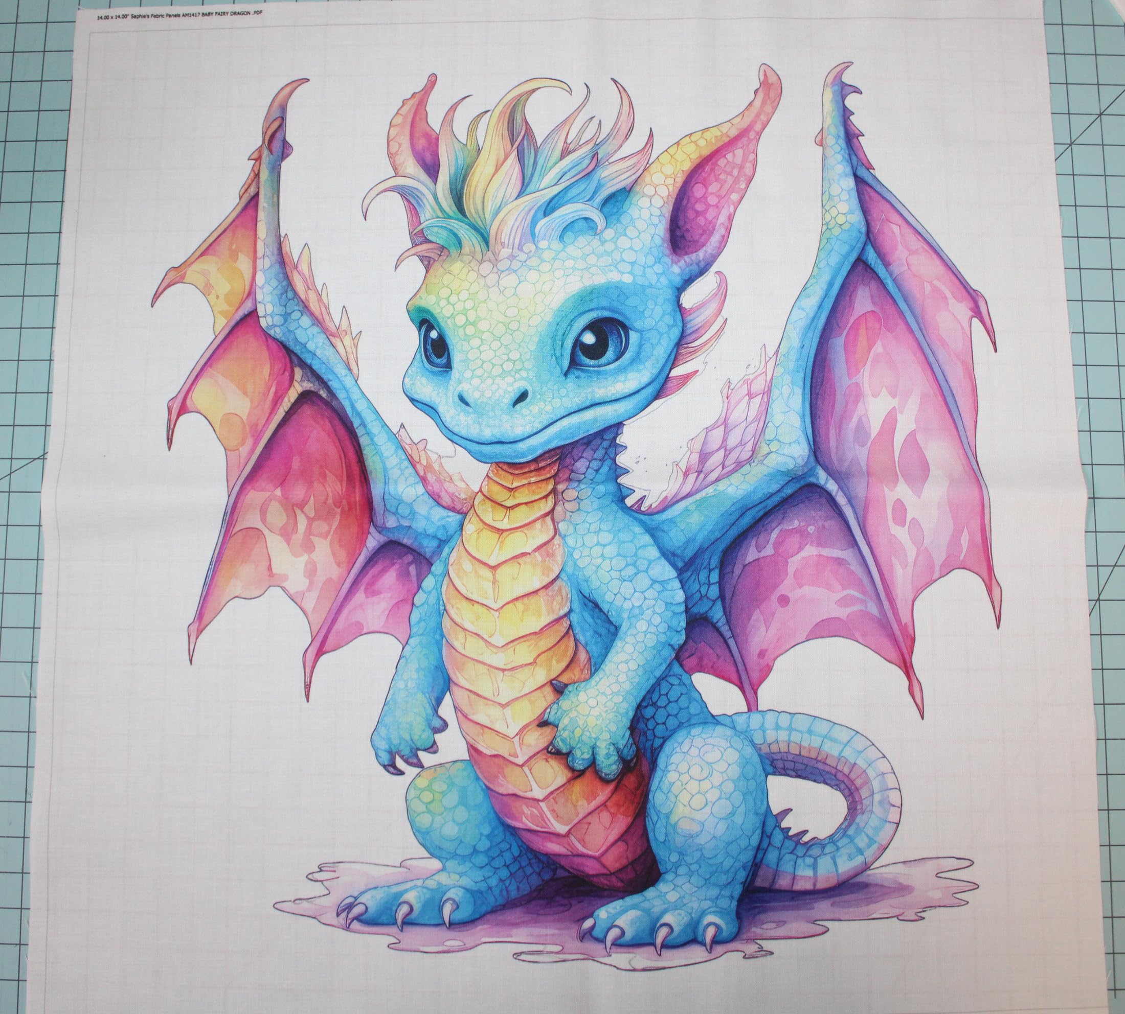 Fabric Panel 14"x14" Baby Dragon 100% Cotton Quilting Panel Square AM1417